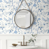 LN21302 floral trail chinoiserie peel and stick wallpaper bathroom from the Luxe Haven collection by Lillian August