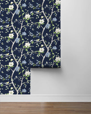 LN21312 floral trail chinoiserie peel and stick wallpaper roll from the Luxe Haven collection by Lillian August