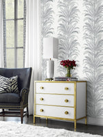 LN30108 Keana Palm peel and stick wallpaper living room from the Luxe Haven collection by Lillian August