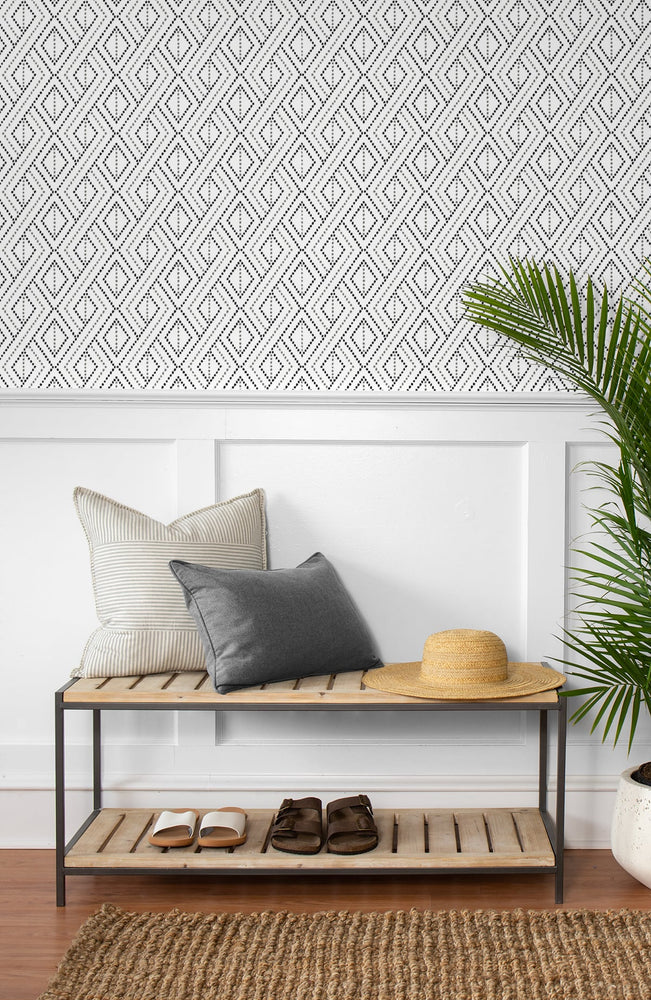 LN30200 boho grid geometric peel and stick removable wallpaper entryway from the Luxe Haven collection by Lillian August