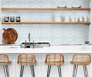 LN30302 villa mar faux tile peel and stick wallpaper kitchen from the Luxe Haven collection by Lillian August