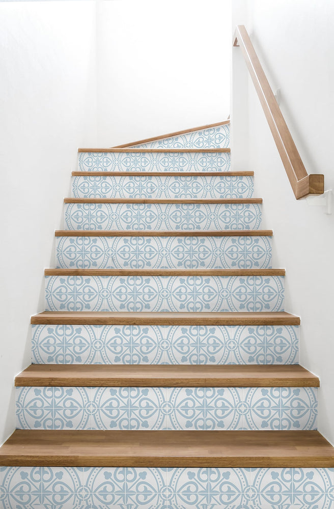 LN30302 villa mar faux tile peel and stick wallpaper stairs from the Luxe Haven collection by Lillian August