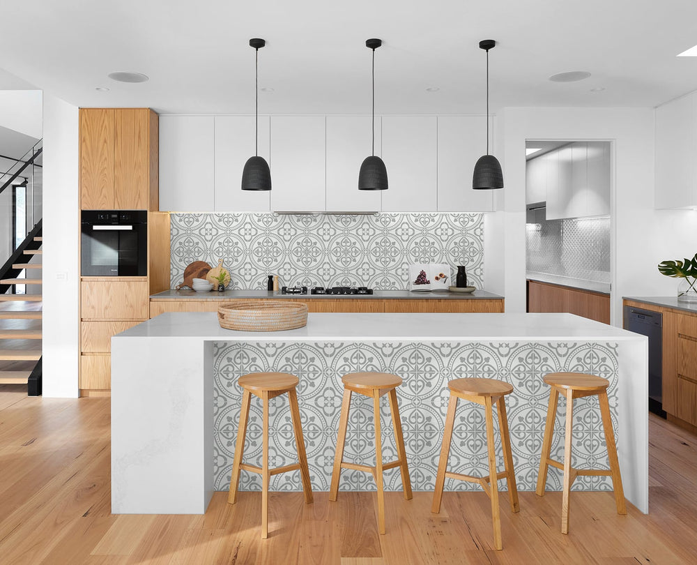 LN30308 villa mar faux tile peel and stick wallpaper kitchen from the Luxe Haven collection by Lillian August