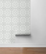 LN30308 villa mar faux tile peel and stick wallpaper roll from the Luxe Haven collection by Lillian August