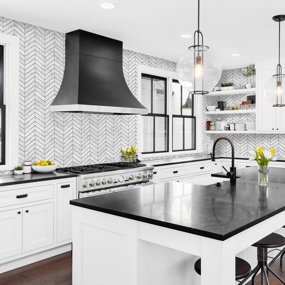 LN30400 marbled chevron faux peel and stick wallpaper kitchen from the Luxe Haven collection by Lillian August