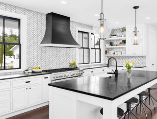 LN30400 marbled chevron faux peel and stick wallpaper kitchen from the Luxe Haven collection by Lillian August