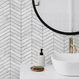 LN30400 marbled chevron faux peel and stick wallpaper bathroom from the Luxe Haven collection by Lillian August