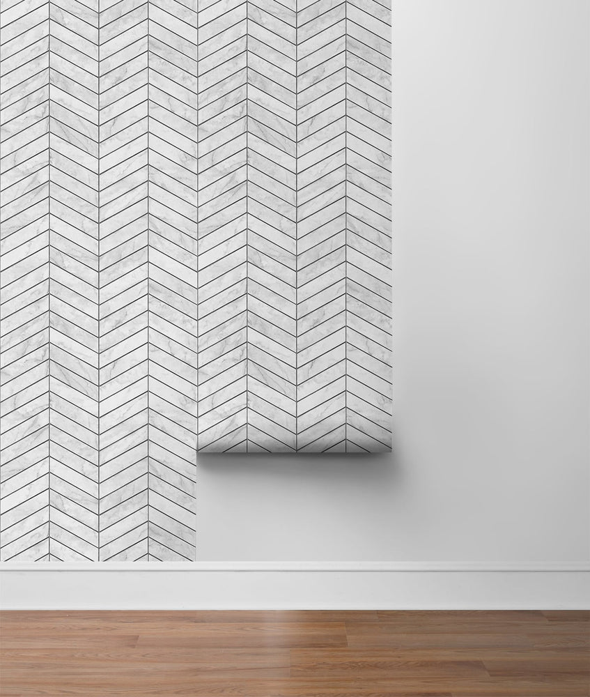 LN30400 marbled chevron faux peel and stick wallpaper roll from the Luxe Haven collection by Lillian August