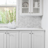 LN30408 marbled chevron faux peel and stick wallpaper kitchen from the Luxe Haven collection by Lillian August