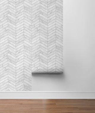 LN30408 marbled chevron faux peel and stick wallpaper roll from the Luxe Haven collection by Lillian August