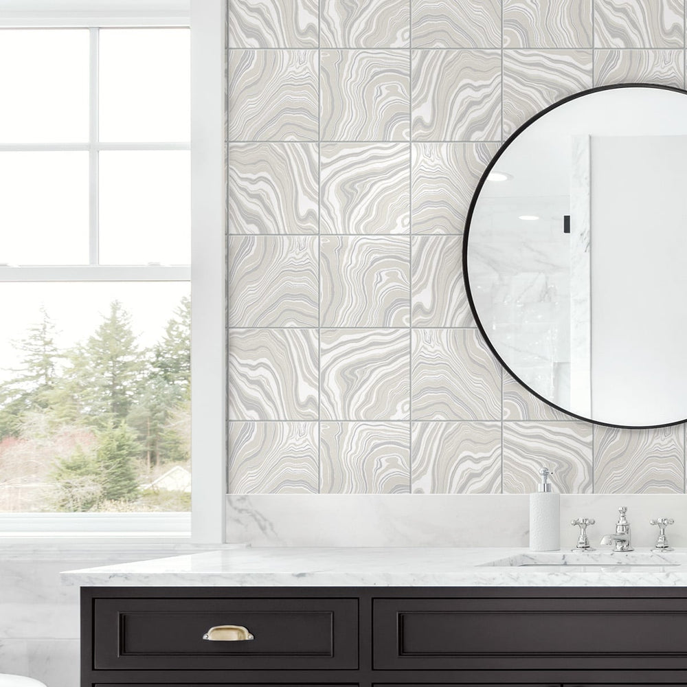 Marble tile peel and stick wallpaper bathroom LN30608 from Lillian August