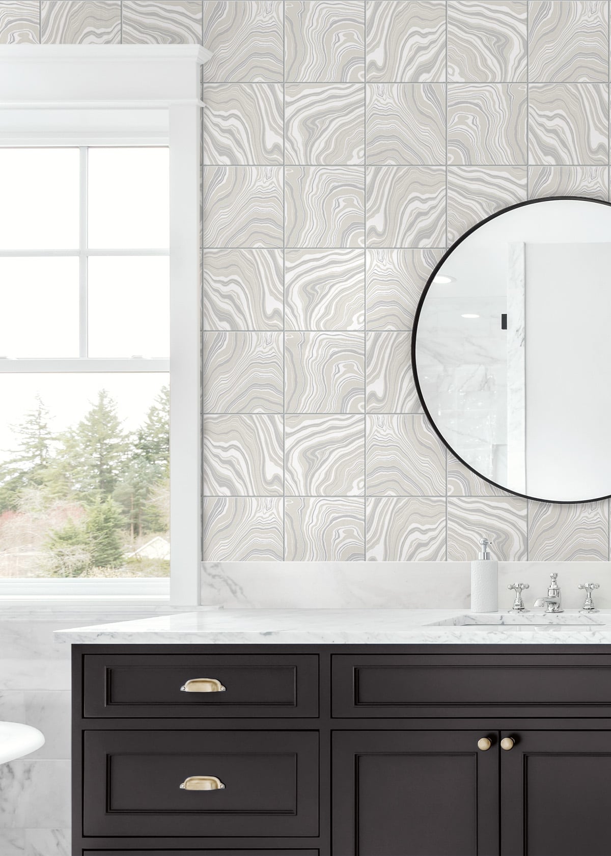 Marble tile peel and stick wallpaper bathroom LN30608 from Lillian August