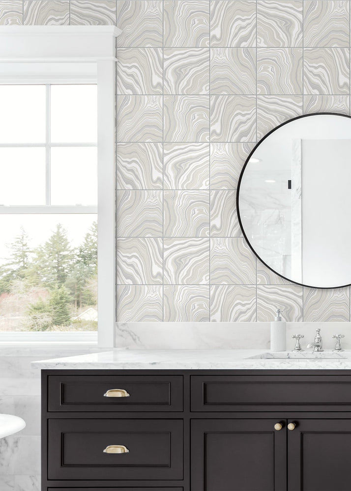 Marble tile peel and stick wallpaper bathroom LN30608 from Lillian August