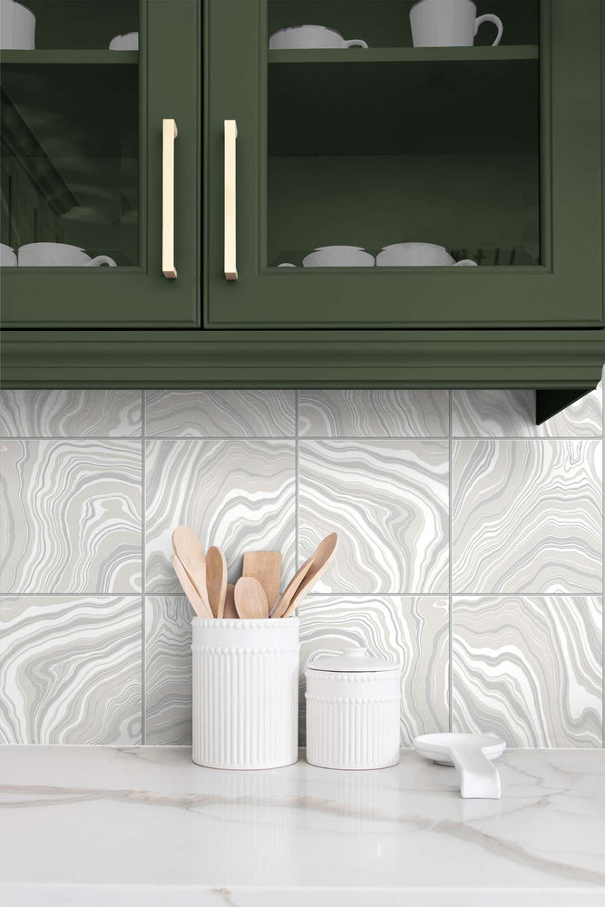 Marble tile peel and stick wallpaper kitchen LN30608 from Lillian August