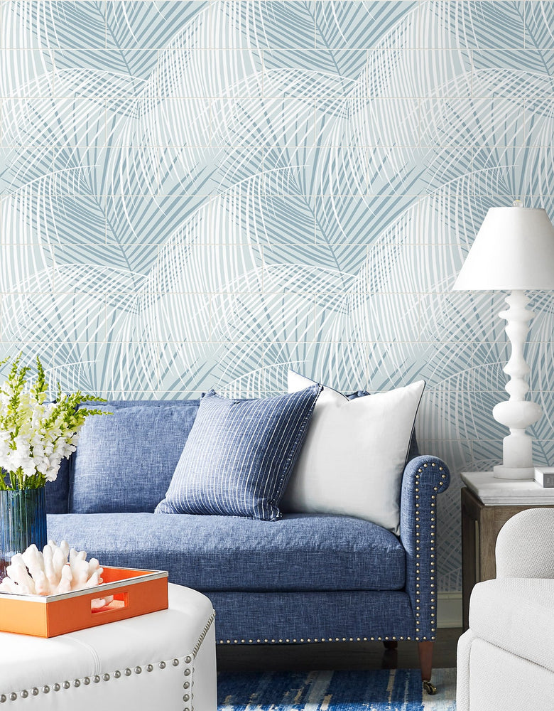 Palm tile peel and stick wallpaper living room LN30712 from the Luxe Haven collection by Lillian August