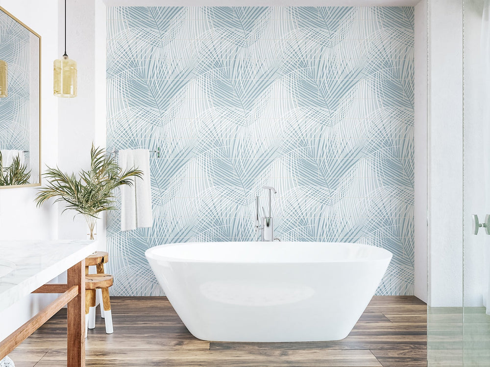 Palm tile peel and stick wallpaper bathroom LN30712 from the Luxe Haven collection by Lillian August