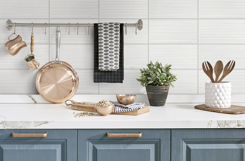Faux tile peel and stick wallpaper kitchen LN30800 from the Luxe Haven collection by Lillian August