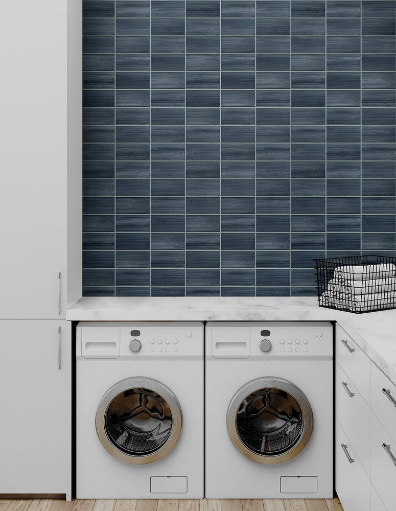 Faux tile peel and stick wallpaper laundry room LN30812 from the Luxe Haven collection by Lillian August