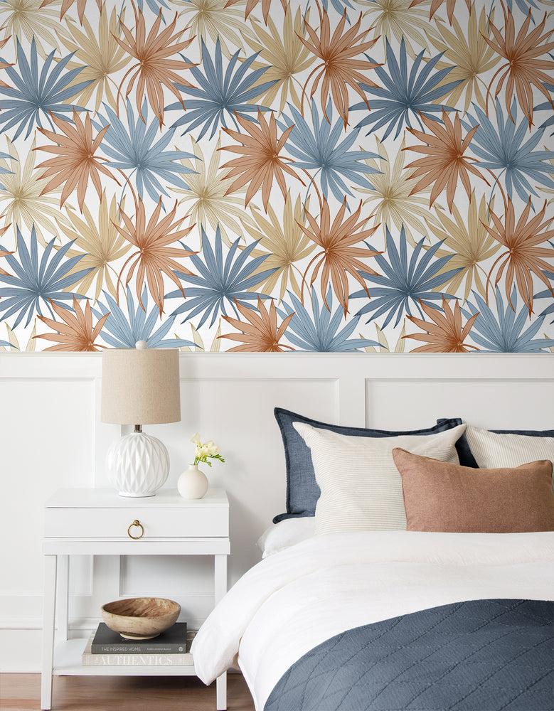 LN31001 palm leaf peel and stick wallpaper bedroom from Lillian August