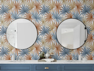 LN31001 palm leaf peel and stick wallpaper bathroom from Lillian August