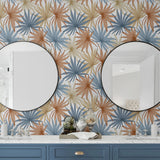 LN31001 palm leaf peel and stick wallpaper bathroom from Lillian August