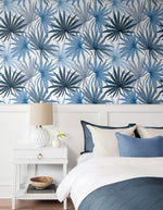 LN31002 palm leaf peel and stick wallpaper bedroom from Lillian August