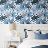 LN31002 palm leaf peel and stick wallpaper bedroom from Lillian August