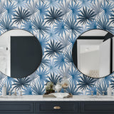 LN31002 palm leaf peel and stick wallpaper bathroom from Lillian August