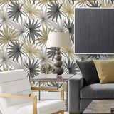 LN31006 palm leaf peel and stick wallpaper living room from Lillian August