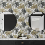 LN31006 palm leaf peel and stick wallpaper bathroom from Lillian August