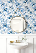 LN31102 watercolor leaf peel and stick wallpaper bathroom from Lillian August
