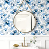 LN31102 watercolor leaf peel and stick wallpaper bathroom from Lillian August