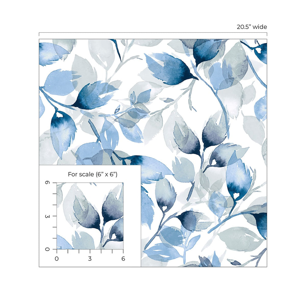 LN31102 watercolor leaf peel and stick wallpaper scale from Lillian August