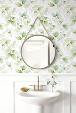 LN31104 watercolor leaf peel and stick wallpaper bathroom from Lillian August