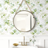 LN31104 watercolor leaf peel and stick wallpaper bathroom from Lillian August