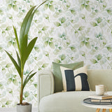 LN31104 watercolor leaf peel and stick wallpaper living room from Lillian August