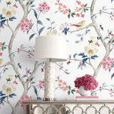 LN40001 chinoiserie bird wallpaper decor vinyl from the Coastal Haven collection by Lillian August