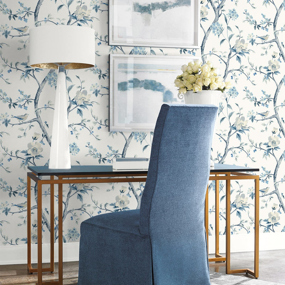 
                  
                    LN40002 chinoiserie bird wallpaper entryway vinyl from the Coastal Haven collection by Lillian August
                  
                