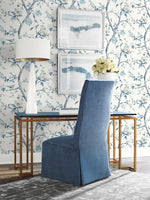 LN40002 chinoiserie bird wallpaper entryway vinyl from the Coastal Haven collection by Lillian August