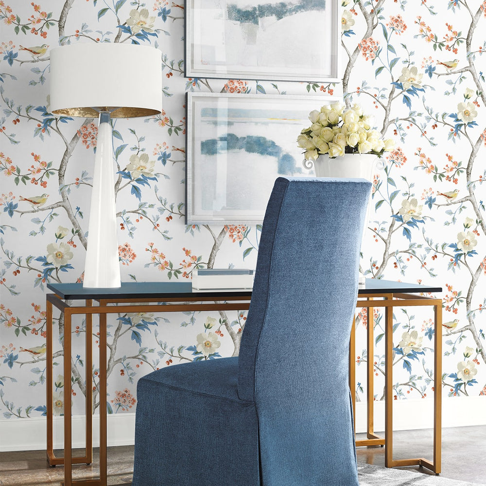
                  
                    LN40006 chinoiserie bird wallpaper entryway vinyl from the Coastal Haven collection by Lillian August
                  
                