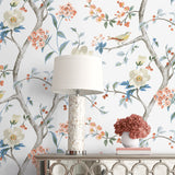 LN40006 chinoiserie bird wallpaper decor vinyl from the Coastal Haven collection by Lillian August