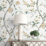 LN40008 chinoiserie bird wallpaper decor vinyl from the Coastal Haven collection by Lillian August