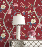 LN40011 chinoiserie bird wallpaper decor vinyl from the Coastal Haven collection by Lillian August
