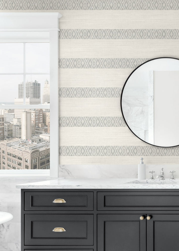 LN40108 striped wallpaper bathroom vinyl from the Coastal Haven from Lillian August