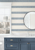 LN40112 striped wallpaper bathroom vinyl from the Coastal Haven from Lillian August