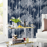 LN40212 palm leaf embossed vinyl wallpaper living room from Lillian August