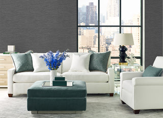 LN40400 faux sisal vinyl wallpaper living room from the Coastal Haven collection by Lillian August
