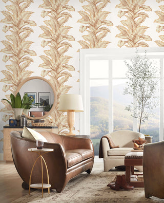 LN40606 palm leaf textured vinyl wallpaper living room from the Coastal Haven collection by Lillian August