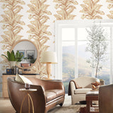 LN40606 palm leaf textured vinyl wallpaper living room from the Coastal Haven collection by Lillian August
