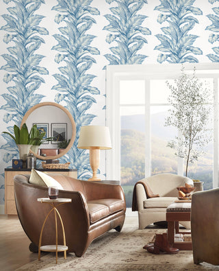 LN40632 palm leaf textured vinyl wallpaper living room from the Coastal Haven collection by Lillian August